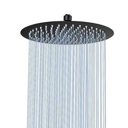 Black Shower Head Blucky 12inch Round Rain Shower Head 304 Stainless Steel Ultra Thin High Pressure Matte Black Bathroom Rainfall Showerhead