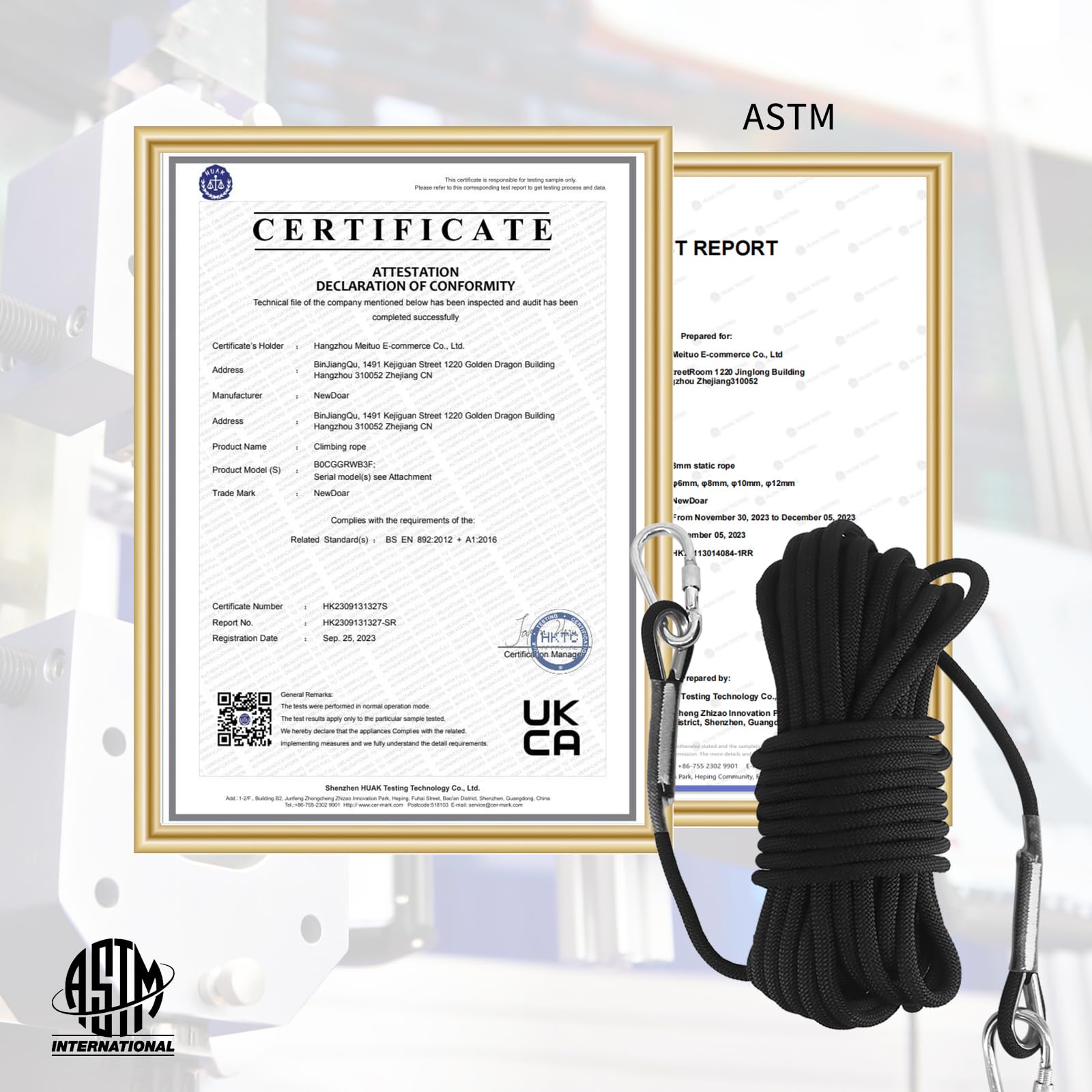 NewDoar 12KN/23KN Corda da Arrampicata Statica 10mm(3/8in) Attrezzatura per Cavo Accessori 10M, 20M,=30M Corda di Fuga Attrezzatura per Arrampicata su Ghiaccio Corda di Soccorso antincendio-Black/30M