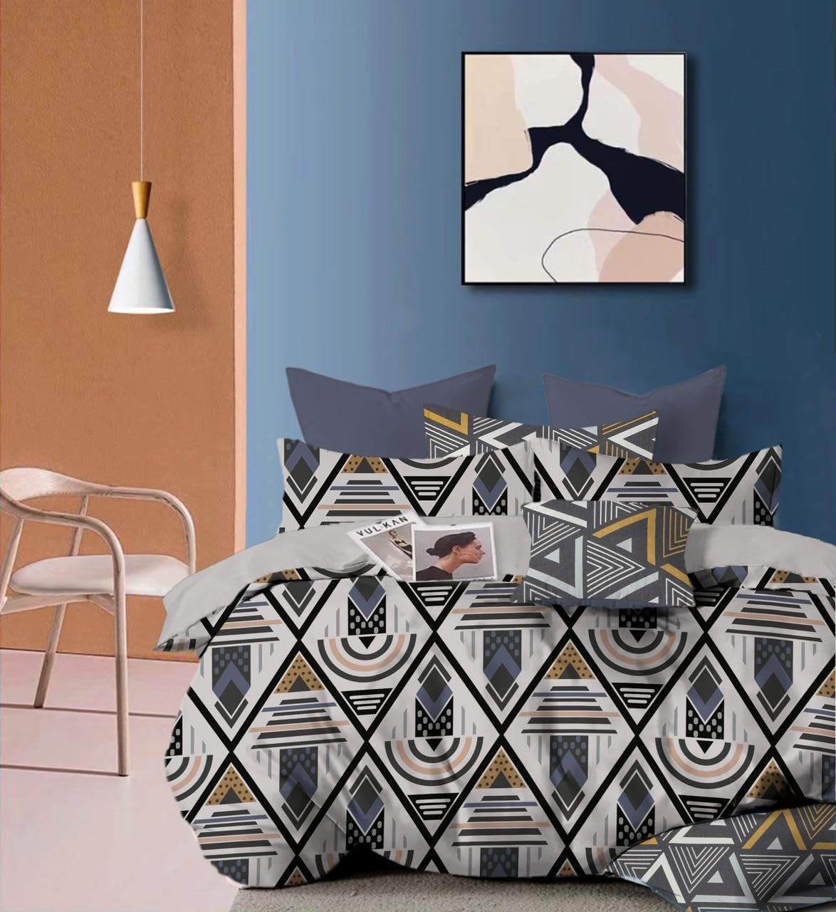 Slazie 300 TC Premium Glace Cotton Duvet Cover with Zipper |Single Size Razai Cover|Dohar Cover for Single Bed|Quilt Cover |Winter|Warm Stuff|Single Dohars|90x60 Inches|Multicolor Geometric|NDV 028-image-3
