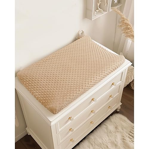 Miniatura 7 de Konssy Minky - Juego de 2 fundas para cambiador, suaves y de felpa con lunares Minky para cambiador, sábanas transpirables para cambiadores para