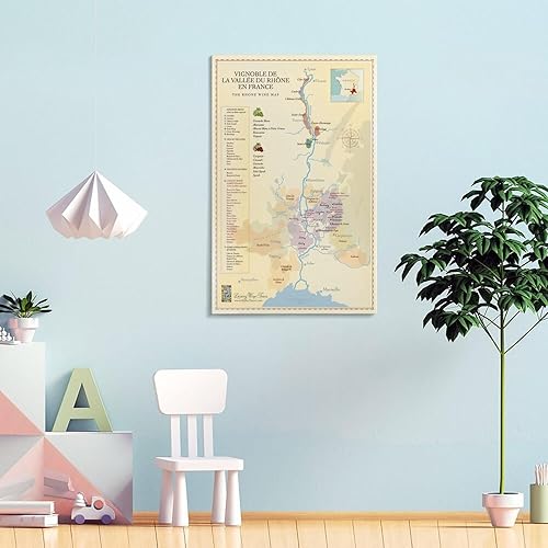 Miniatura 4 de BETSON Póster de Francia, mapa del valle del Ródano septentrional, mapa de regiones vinícolas, póster en lienzo para decoración de pared, pintura