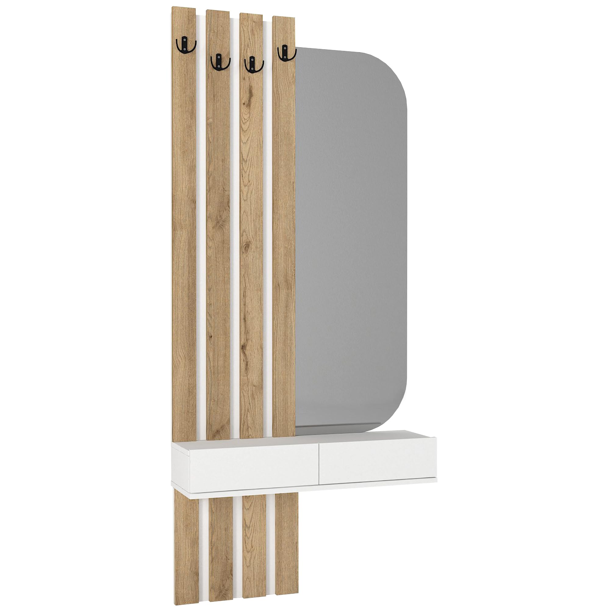 Porte-manteau d'entrée avec miroir et tiroir blanc Reyas Sepet