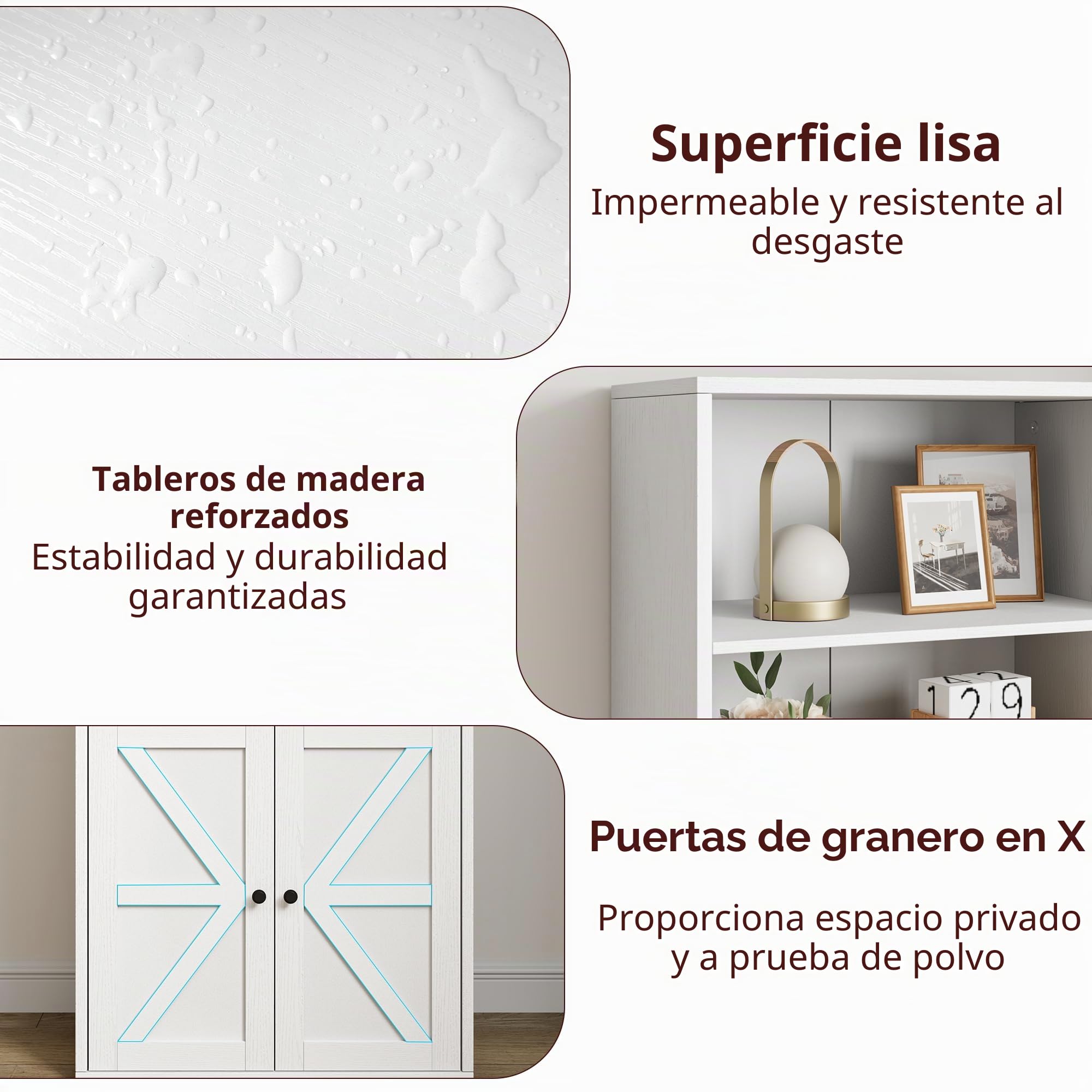 Librería blanca de 6 niveles, estantería con puertas, 30 cm de profundidad, abierta, con kit de protección antivuelco, para dormitorio, salón, oficina, 60 x 30 x 181 cm