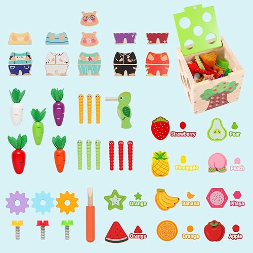 Miniatura 4 de Juguete de jardín de madera, juguetes Montessori para bebés niños y niñas, juego de habilidades motoras finas de aprendizaje preescolar de madera,