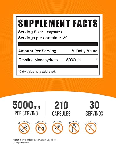 Vista 2 de BulkSupplements.com Cápsulas de monohidrato de creatina - Creatina micronizada - Suplementos nutricionales de creatina - Cápsulas de creatina