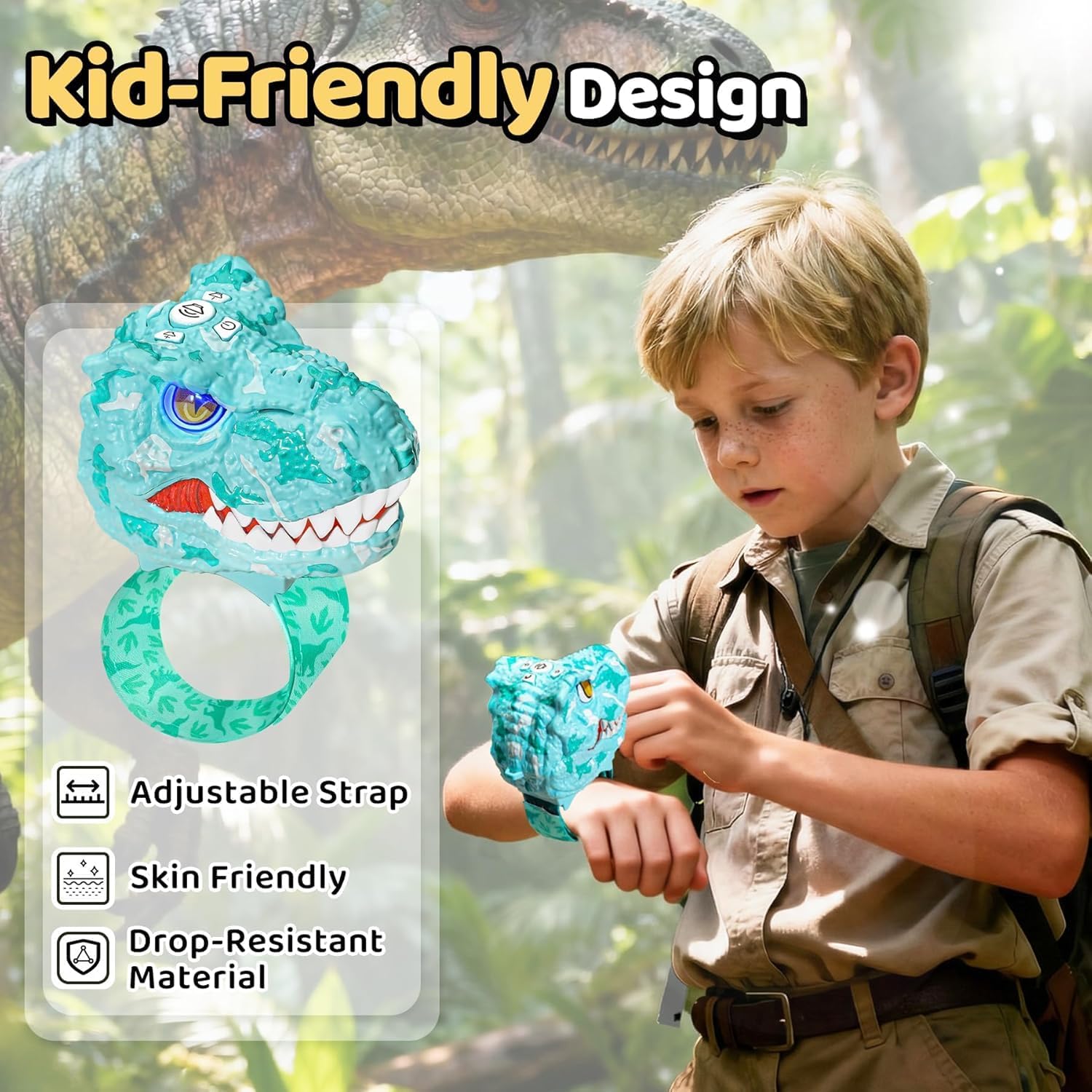 Vvinca Walkie Talkies for Kids 2 Pack - Dinosaur Toys for Boys Age 3-12 T-Rex Adjustable Wrist Strap Long Range Clear Sound Outdoor Camping Gears Christmas Stocking Stuffers Birthday Gifts, Blue