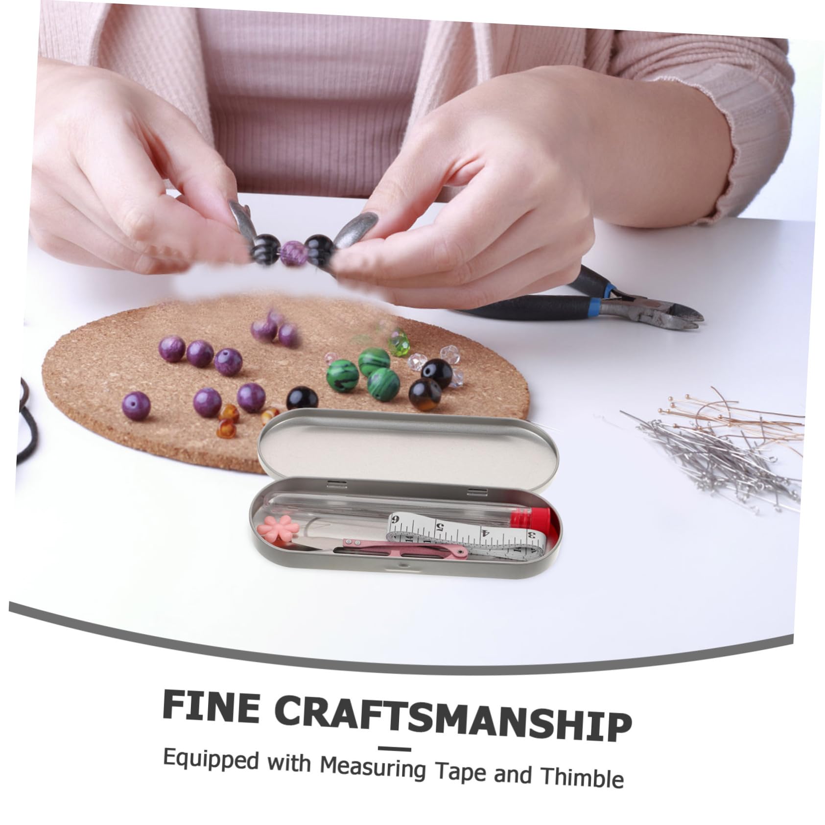 ERINGOGO Jewelry Tools Beading Needles Set Soft Tape Thimble Steel Needles for Small Eye