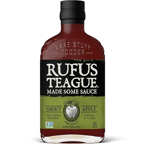 Rufus Teague - Salsa BBQ de manzana ahumada - Salsa barbacoa premium - Botella de 15.25 onzas