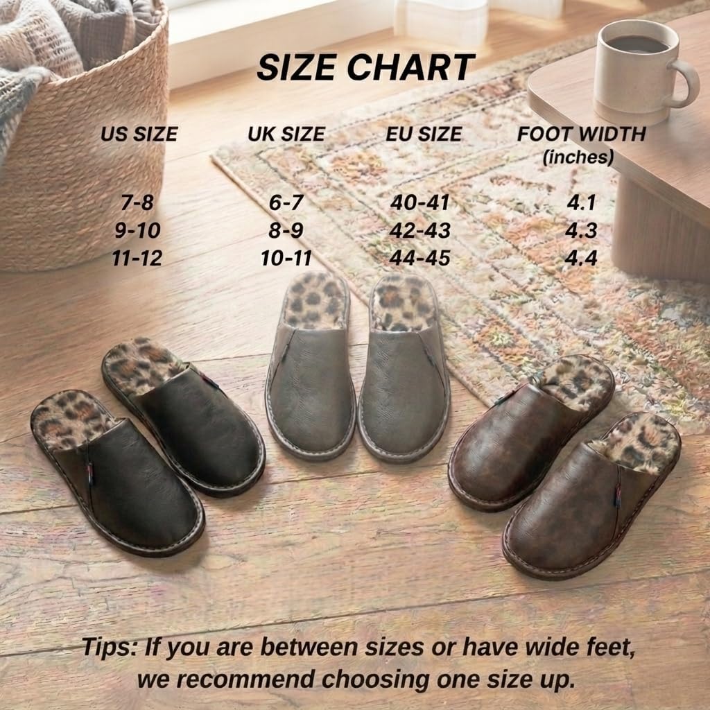 Men's Closed Toe House Slippers Faux Fur Lined Memory Foam Indoor Outdoor Slip On Shoes