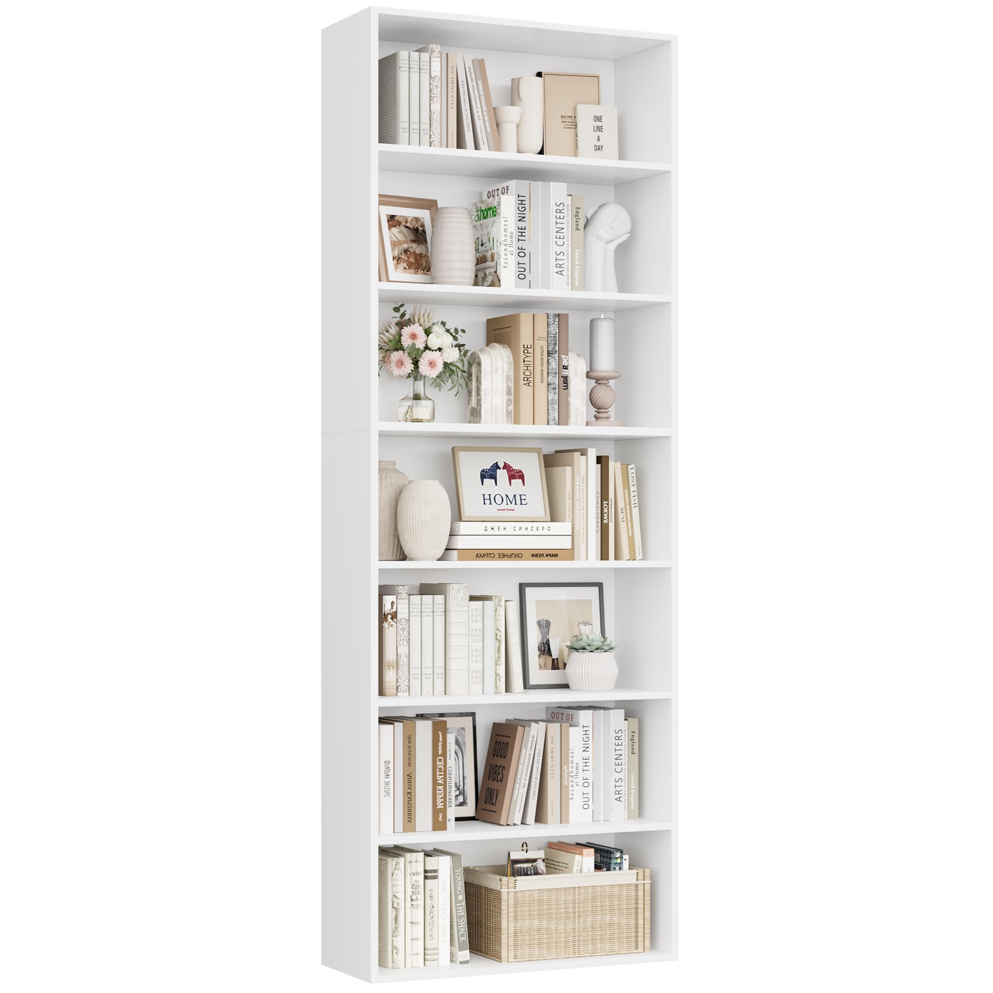 FirFurd Bücherregal mit 7 Fächern, Standregal, 209,5 x 60 x 23,5 cm, weiß