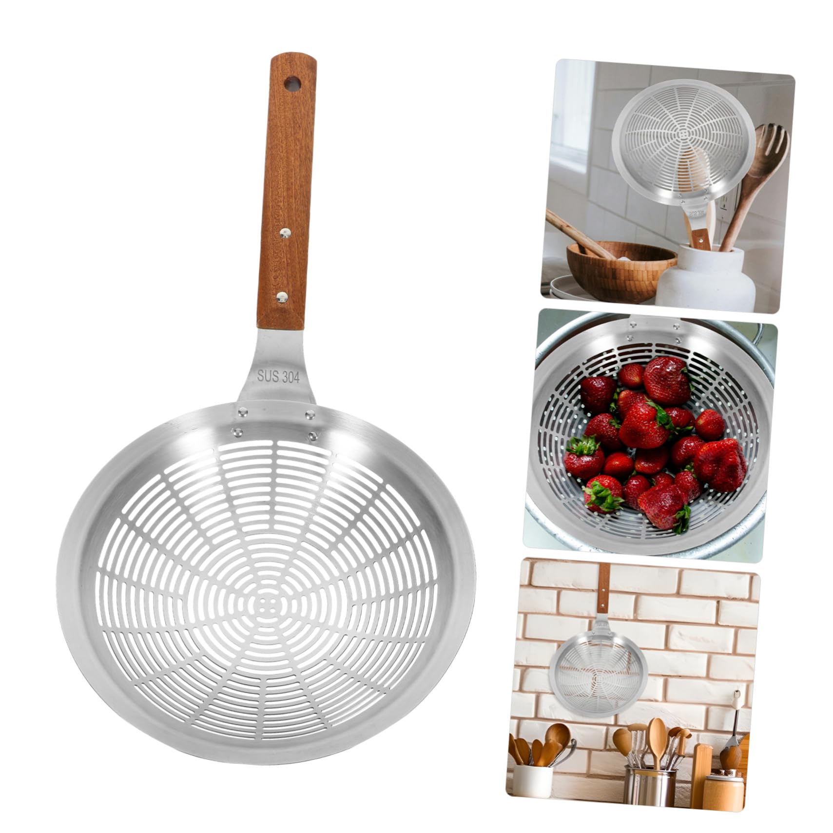 Edelstahl Sieb mit Ergonomischem Griff Große Nudelkelle zum Servieren von Pasta und Lebensmittel Glatte Oberfläche für Küche und Gastronomie