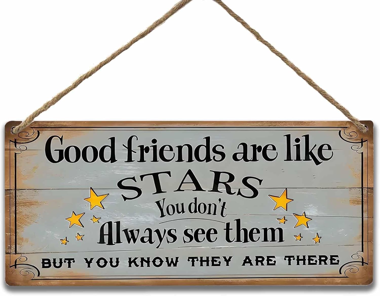 Celebrating True Friendships And Nurturing Relationships Wooden Signs Hanging Wall Plaque, Uplifting Quote Good Friends Are Like Stars Wall Art Housewarming Home Decor 5x10 Inch