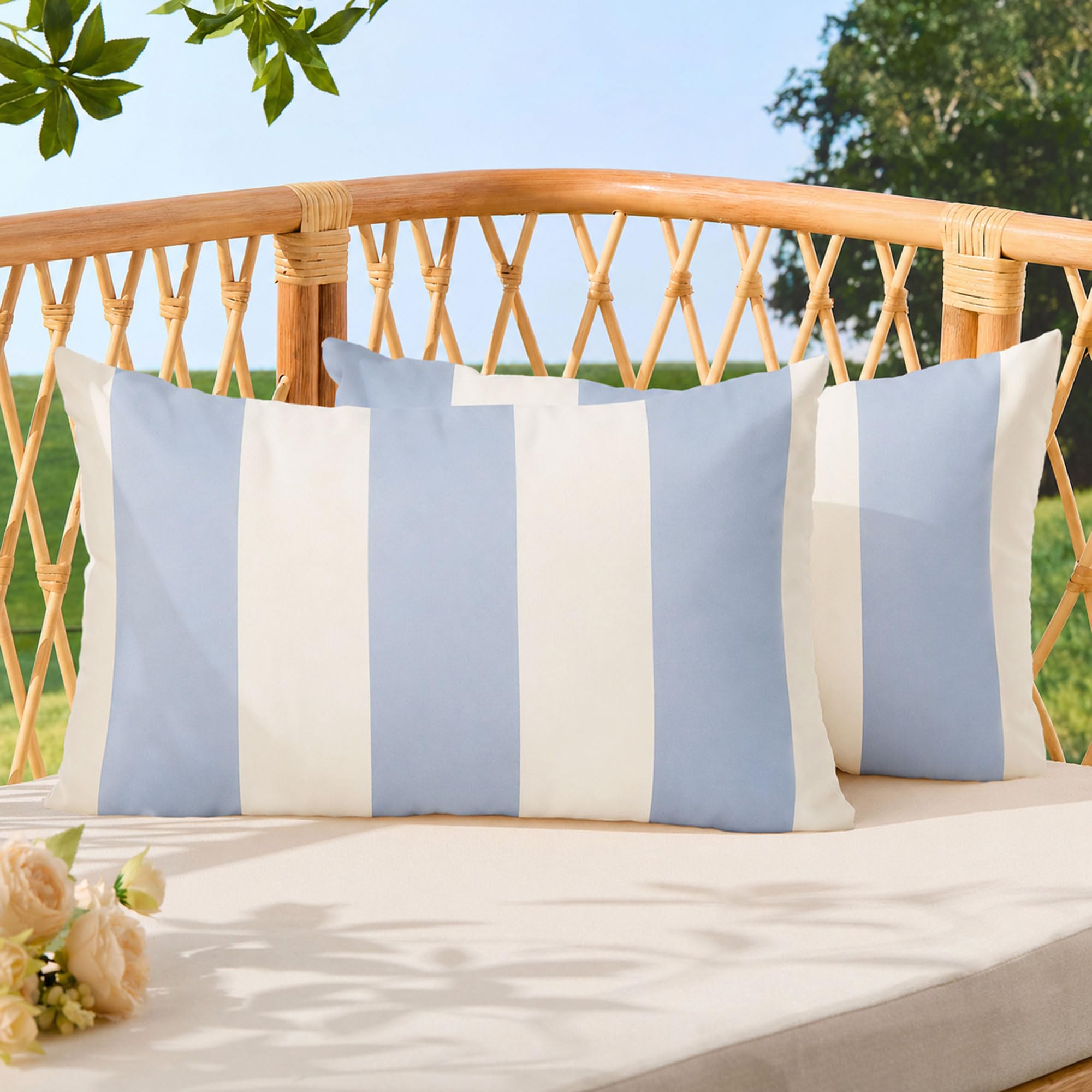 Allorry Outdoor Pillow Covers 12x20 Sky Blue Striped Outdoor Decor JB007K12