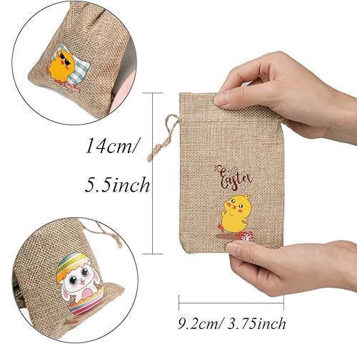 Miniatura 4 de DIYASY 36 bolsas de arpillera de Pascua, bolsas de lino con cordón para regalo de fiesta de Pascua.