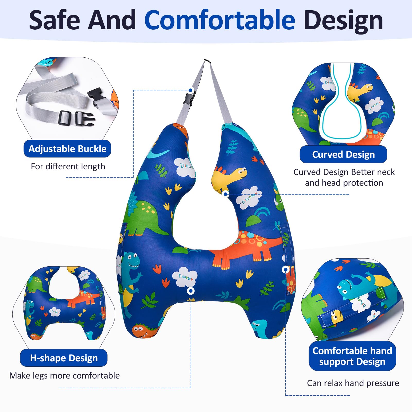 Car Pillow, Travel Pillow for Kids,H-Shape Sleeping Neck Head Support Car Cushion Seat Safety Pillow for Adults and Kids on Road Trips, Travel Pillow can be Disassembled and Washed (Blue)
