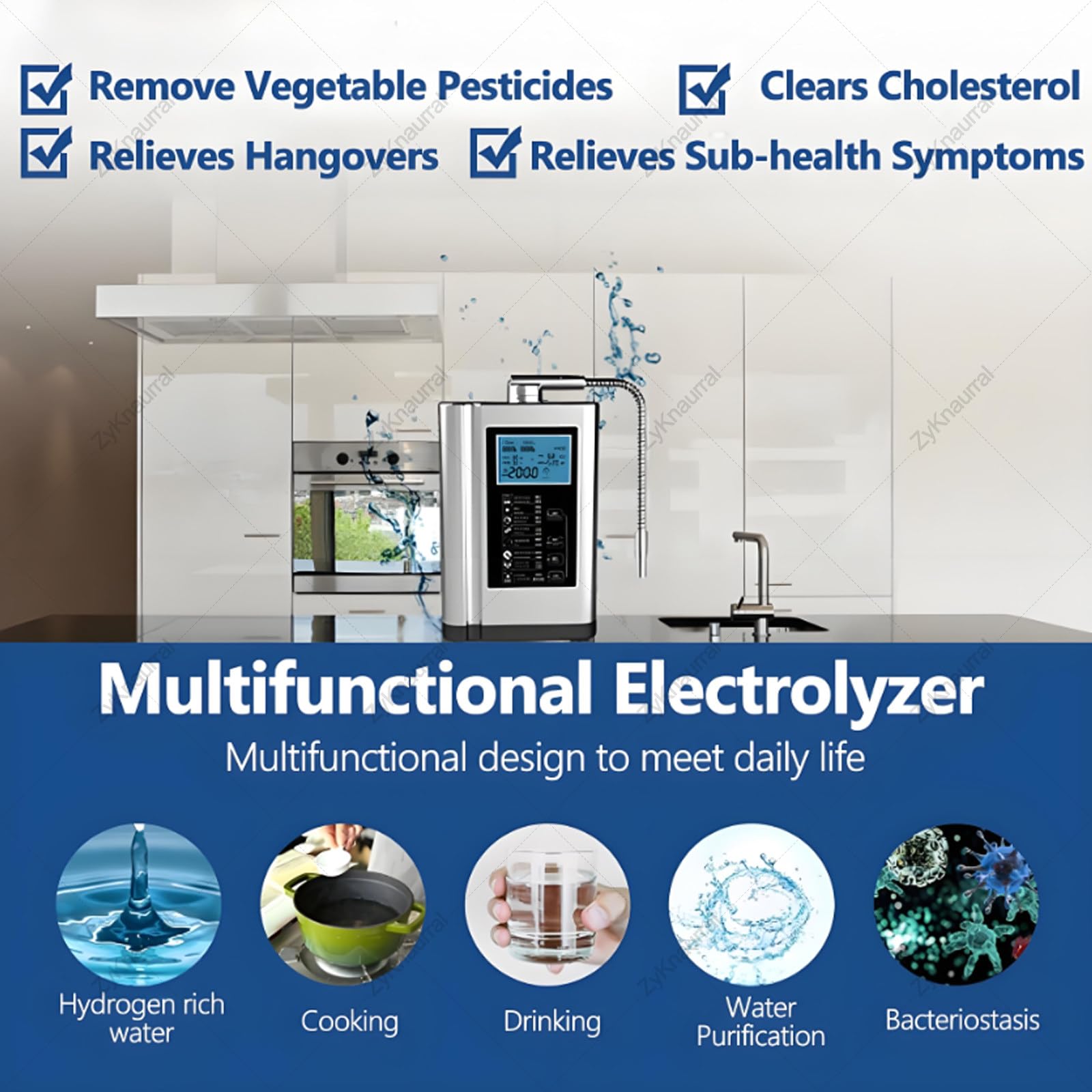 Ionizador De Agua Alcalina con 7 Configuraciones, hasta -500 Mv Orp, Ph 3.5-10.5, Máquina Purificadora De Agua, Filtración De Agua para El Hogar, Limpieza Automática White