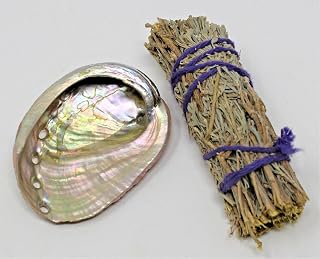 1 Set Small Abalone Shell and Desert Sage Smudge (House Cleansing Negativity Removal)