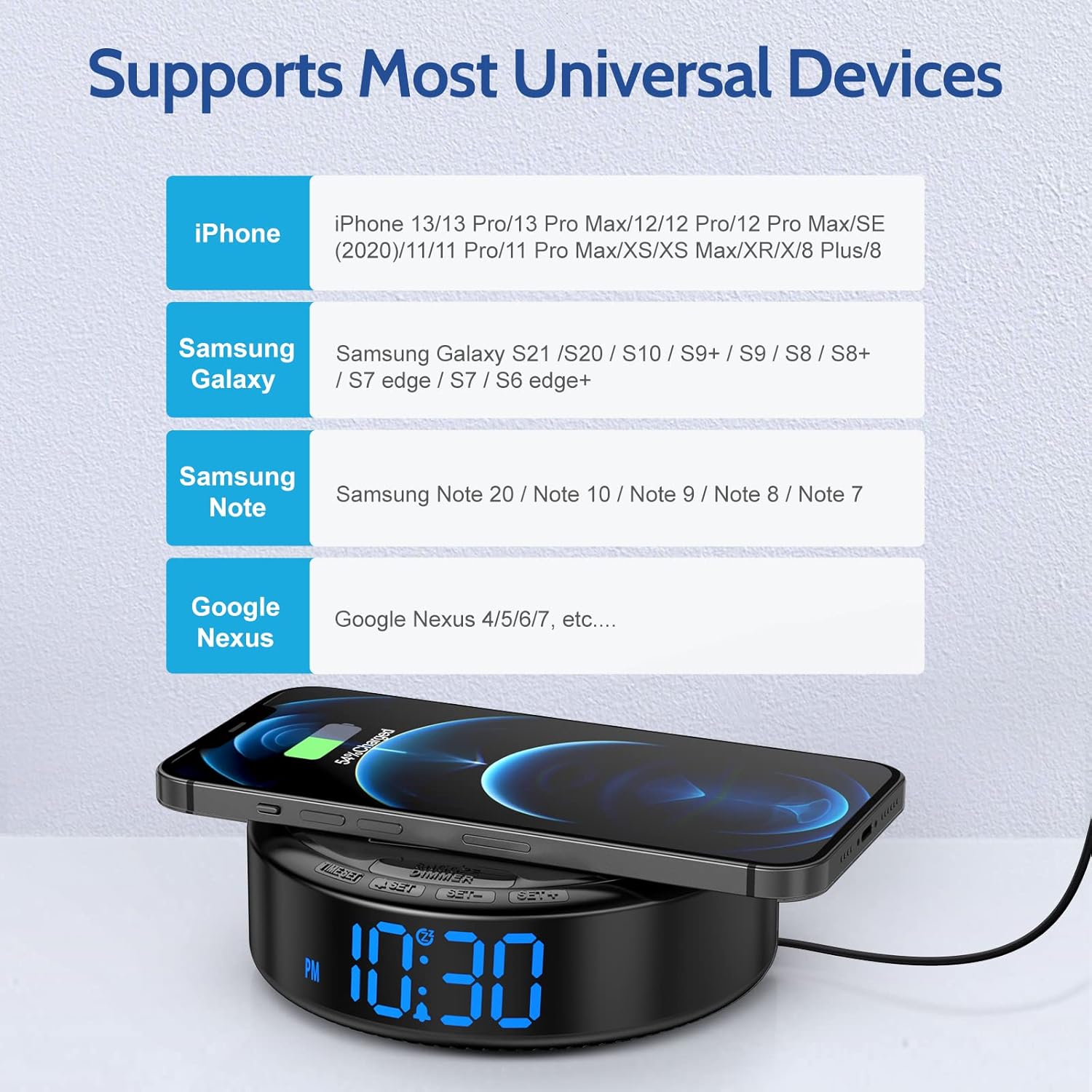 Buy REACHER Small Simple Alarm Clock with Wireless Charging, Easy to