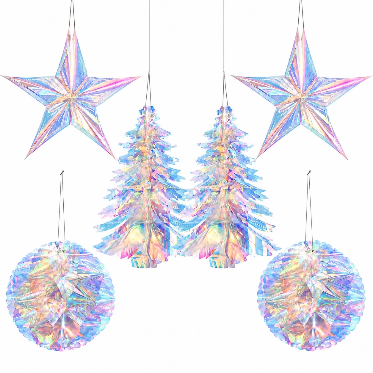 GWHOLE 6 Pack Christmas Ceiling Decorations, Silver Foil Hanging Set