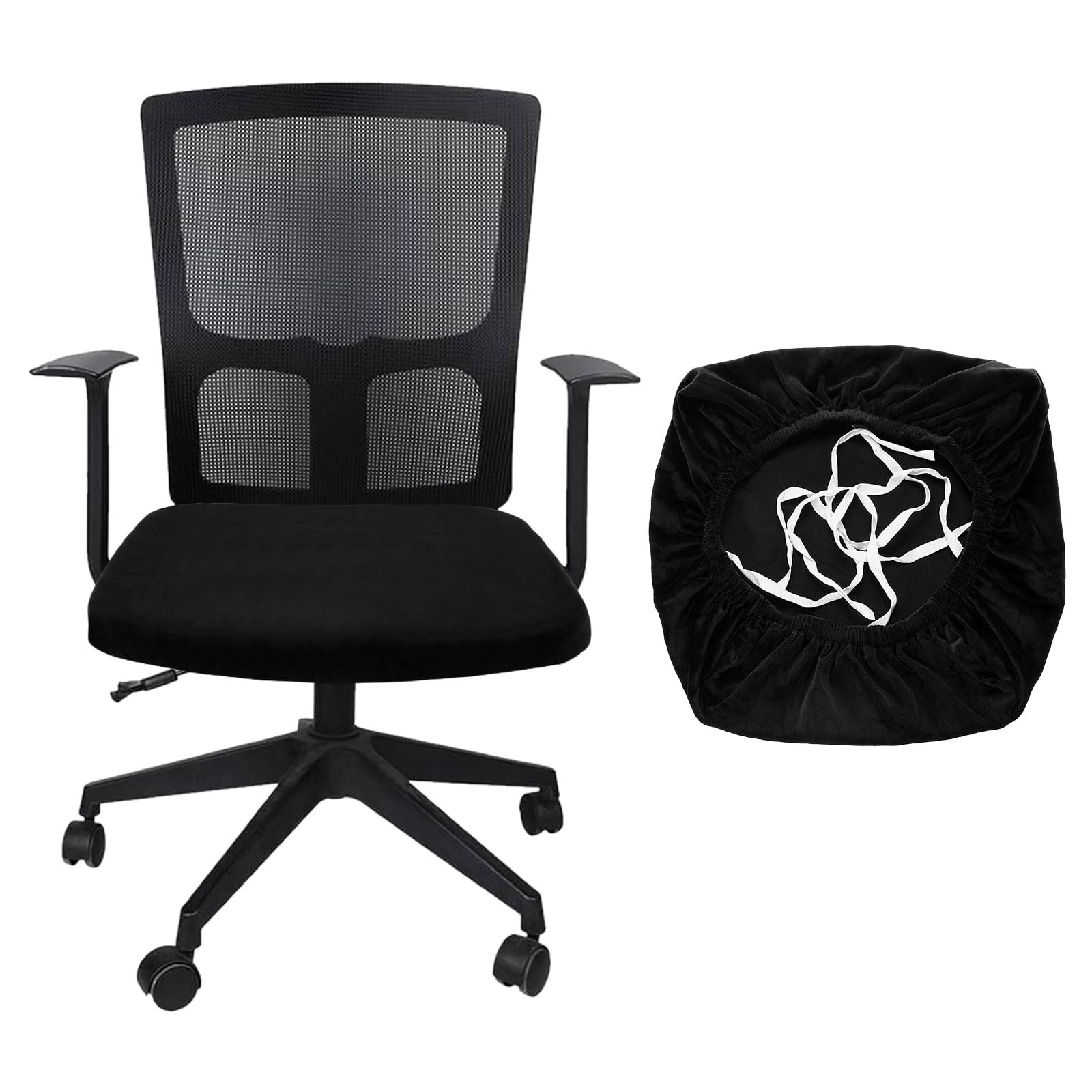 QUARKZMAN Rivestimento Per Sedia Da Ufficio Rivestimento Elasticizzato Morbido E Lavabile Per Sedia Girevole Protezione Per Sedile Da Scrivania Computer Casa O Ufficio L(45-48cm) Nero