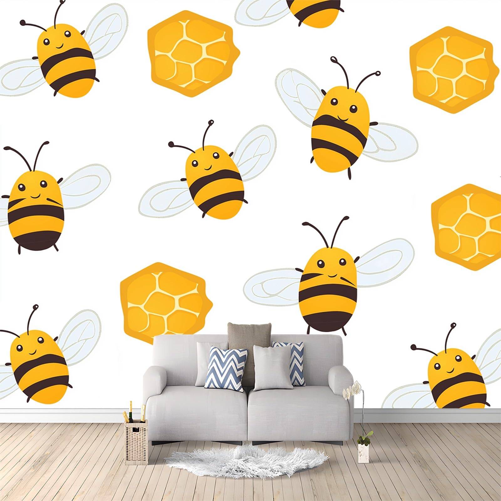 Panoramiczna tapeta kreskówka pszczoła miodowo-żółty czarny 200 x 140 cm (szer. x wys.), gigantyczny plakat ścienny 3D nowoczesna tapeta dekoracja ścienna salon sypialnia sypialnia sypialnia biuro