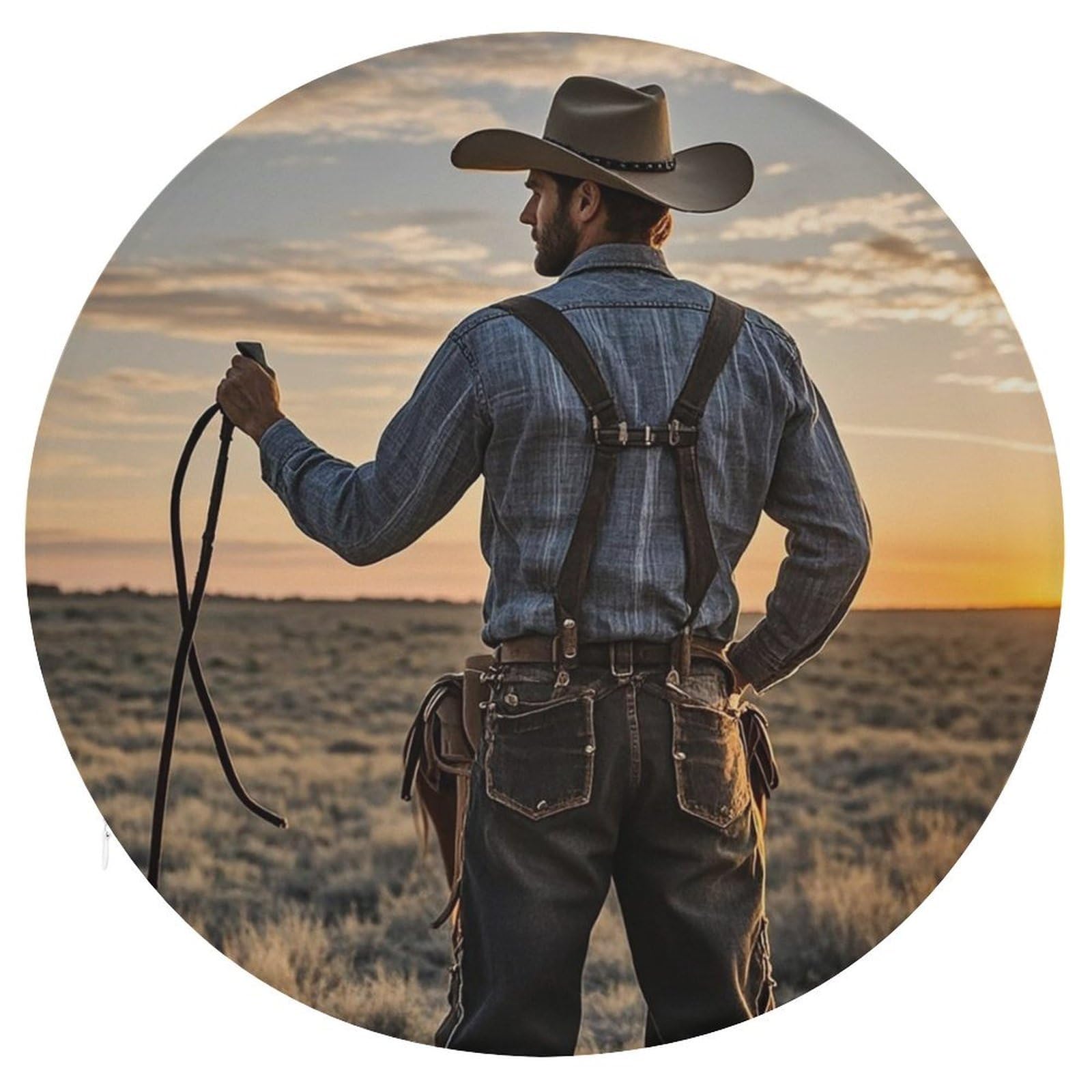 FekiLoot Cowboy West Round Memory Foam Cushion, Soft Circle Chair Seat Cushion with Removable Cover, Fashion Decorative Cushion for Bedroom Sofa Kitchen Office, 15.3 x