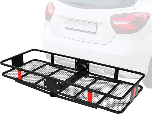 CARSTY Transportador de carga plegable montado en enganche de 60 x 24 x 6.5 pulgadas, estante de cesta resistente de capacidad de 500 libras, ajuste