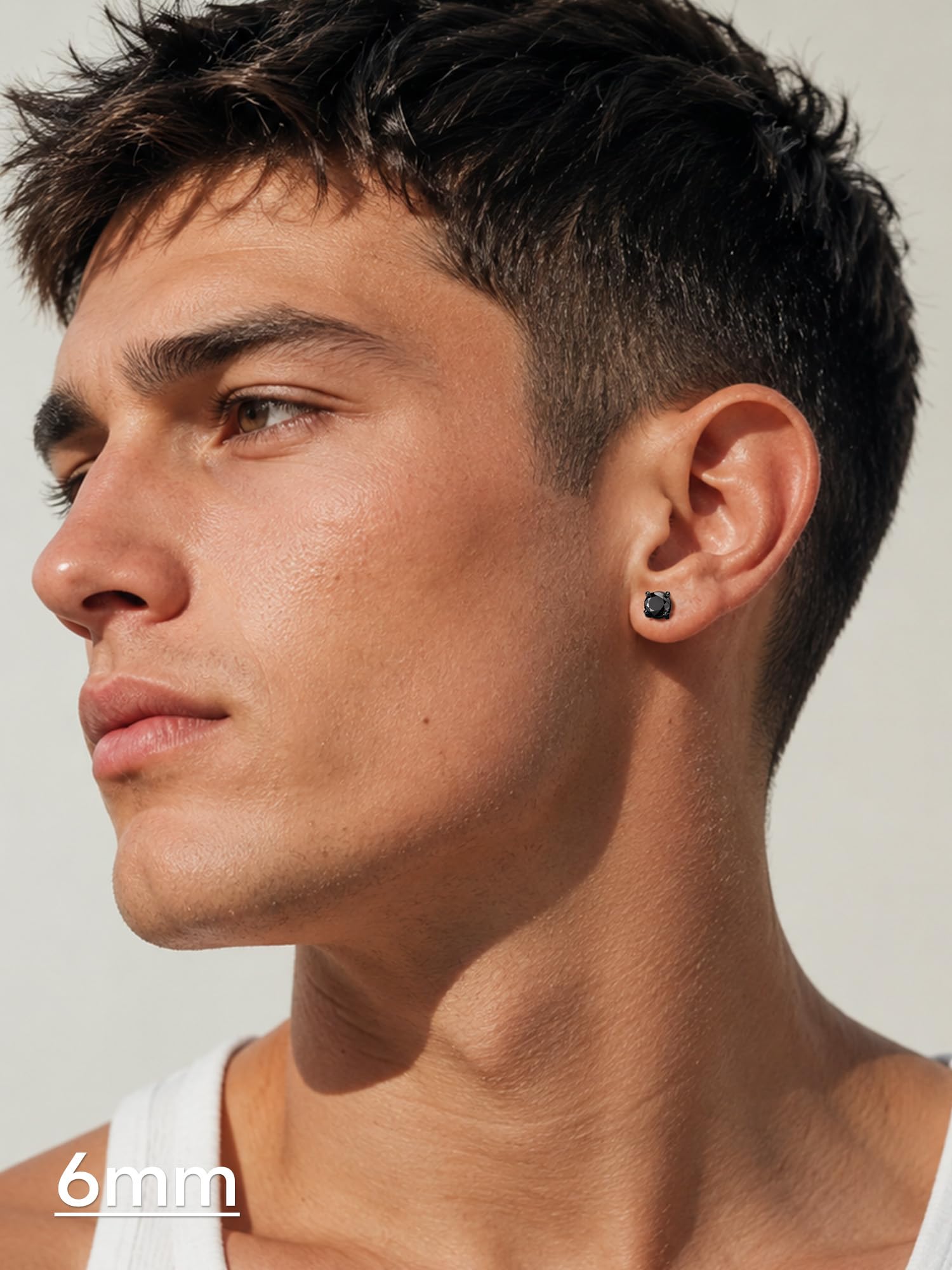 JustBeingCute - Pendientes de tuerca de plata de ley 925 con circonita cúbica negra para hombres y mujeres, hipoalergénicos, joyería de diamantes de imitación para regalos, 5-8 mm