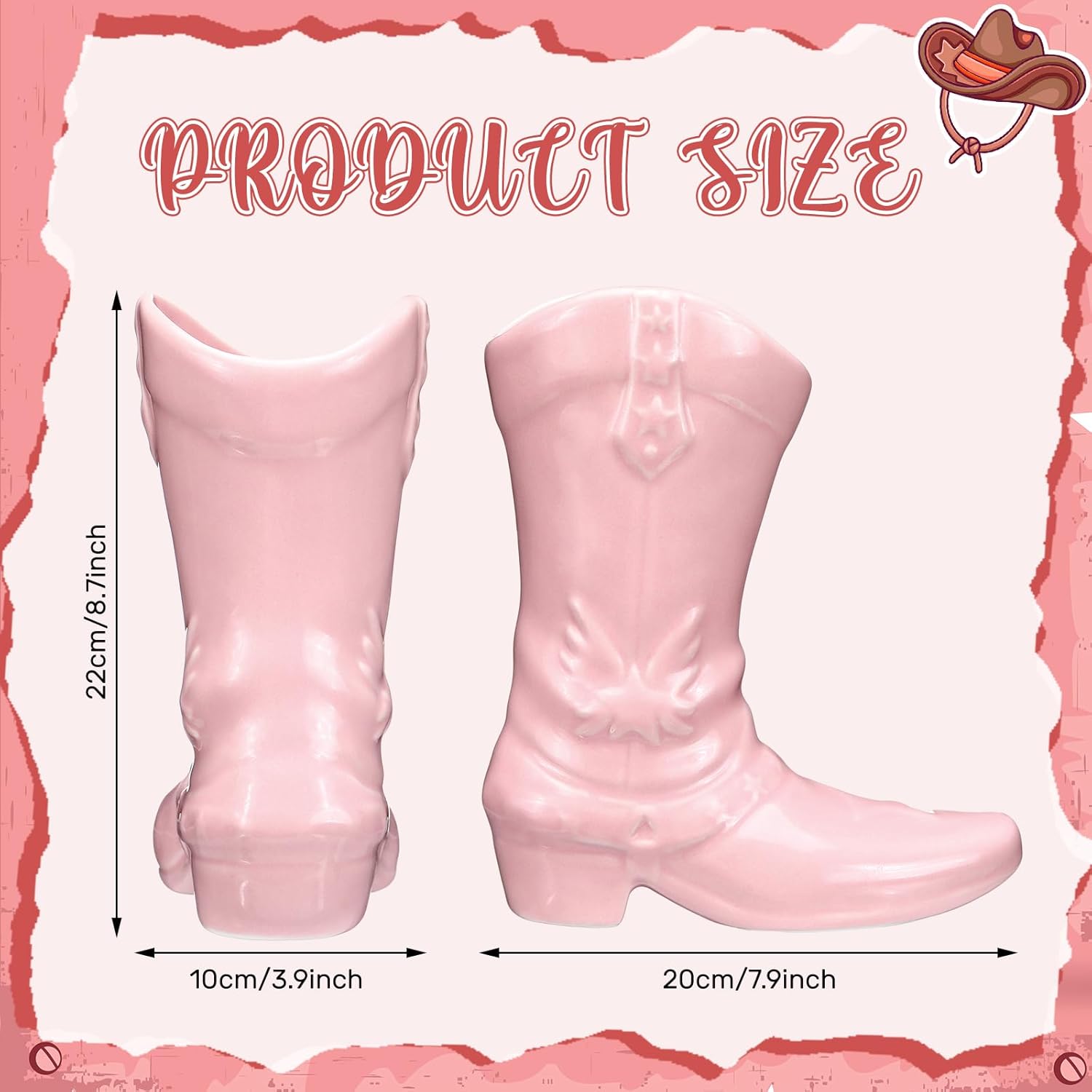 CroBlissful 8.7 Inch Cowgirl Boot Vase for Book Shelf Ceramic Cowboy Decoration Arrangements Nice Western Country Accent Vase Unique Boot Planter for Modern Aesthetic Room Wedding Decor (Pink)