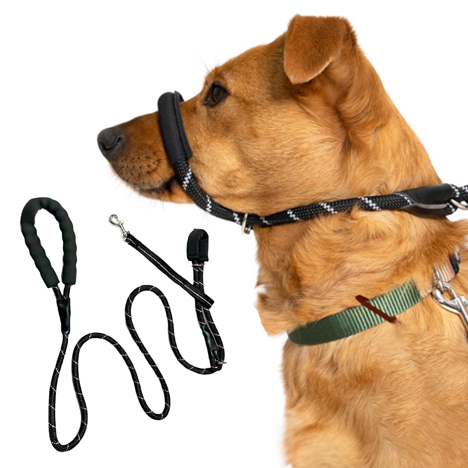 Pet Figure of 8 Dog Lead 、Figure of 8 Slip Lead for Dogs | Dual-Use No-Pull Training Leash with Stopper, Neoprene Nose Padding, Reflective Safety Strip and Robust Static 14-Core Nylon Rope