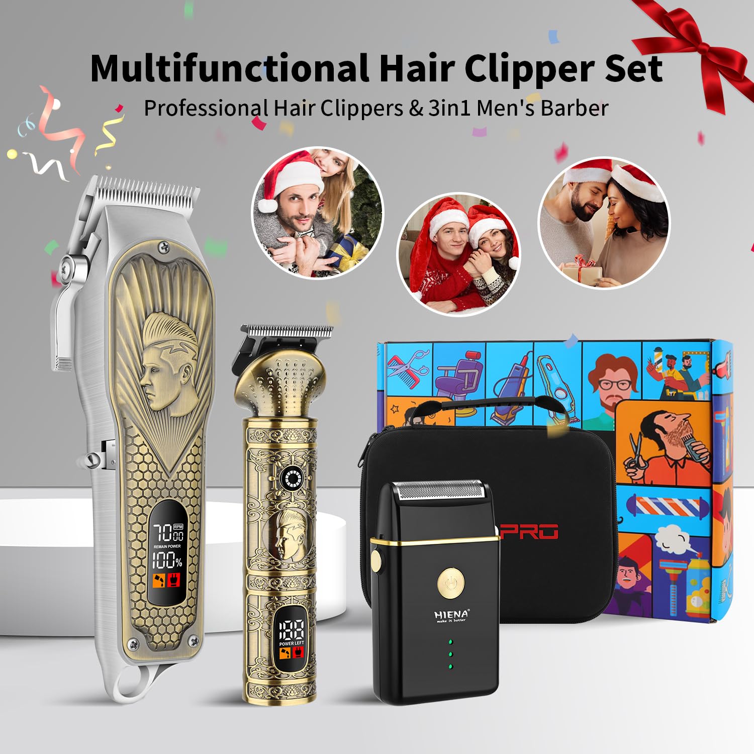 HIENA PRO Professionelle Haarschneidemaschinen Herren, schnurlose Haarschneidemaschine für Barber Clippers und Trimmer Set LED Display Haarschnitt Set mit Folienrasierer für Zuhause/Barbershop