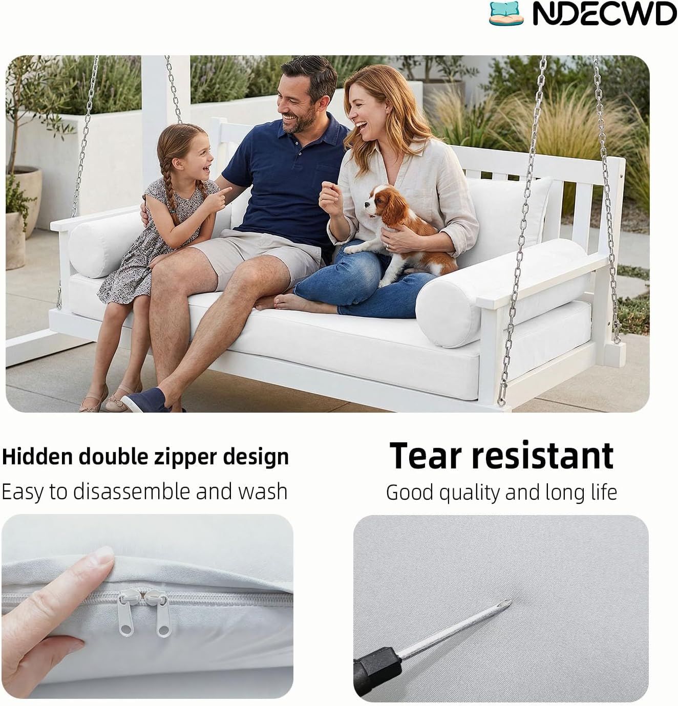 Outdoor Twin Mattress Cover, Patio Daybed Cover with Zipper, Waterproof Outdoor Daybed Cushion Bolster Pillow Fitted Sheet Covers, Only Covers (White, 75 * 39 * 6in)