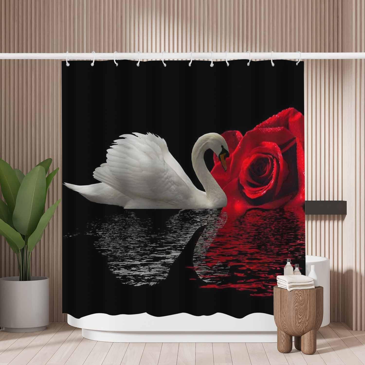 Woutay Shower Curtain Mould Proof Resistant Swan Rose,Water Repellant Fabric,Polyester,Size 180x180CM, A079