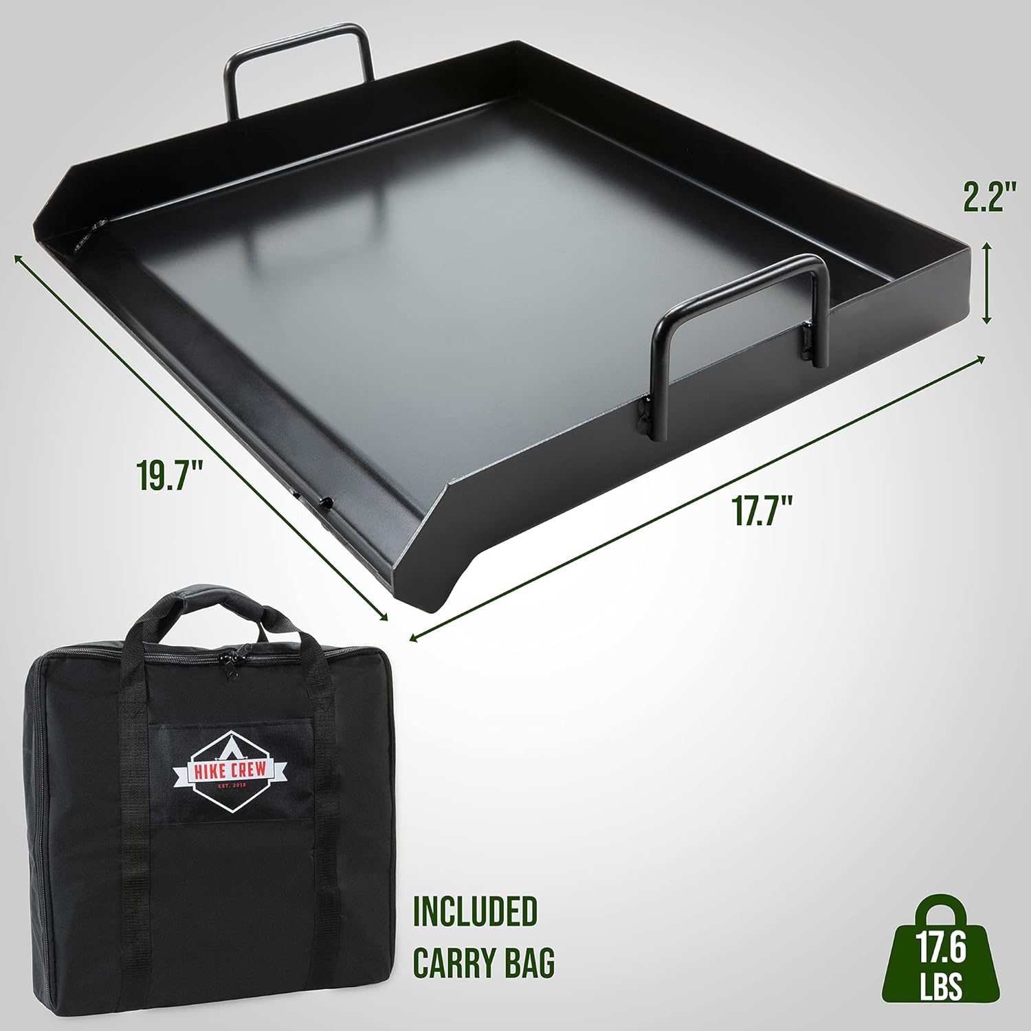 Hike Crew Non-Stick Griddle for Single Burner Outdoor Stove | Pre-seasoned Camping Skillet Pan w/ Easy-Clean Surface, Oil Reservoir & Grease Cup, Raised Edges, Built-In Handles & Carry Bag | 19” x 17”: Home & Kitchen