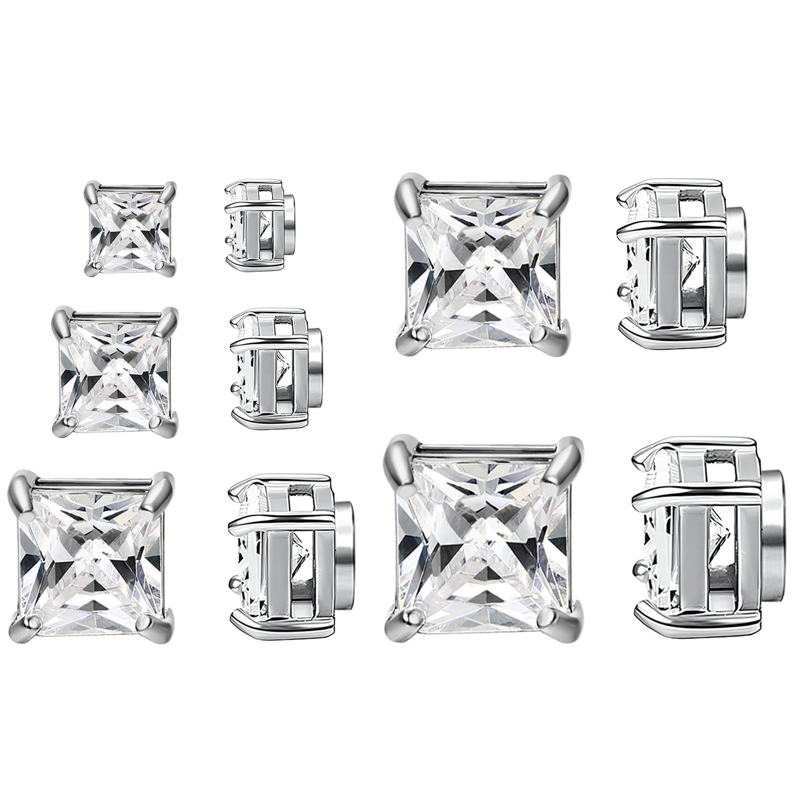 newitin 5 Pairs Stainless Steel Magnetic Stud Earrings for Men Clip on Earring Magnetic Earring Inlaid Cubic Zirconia Unisex Non Piercing Magnet Studs 4 to 8MM Diamond Earrings for Women Men-picture-11