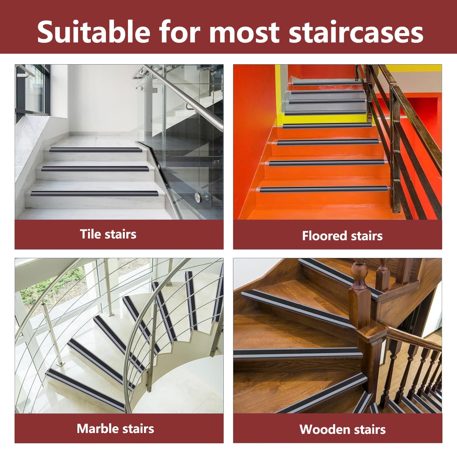 Tira De Vinilo Autoadhesiva Antideslizante Para Escalera, Borde De Escalera De Goma De PVC, Perfil De Borde De Escalera Autoadhesivo, Perfil De ÁNgulo De La Nariz De La Escalera, Cantonera Protector(W