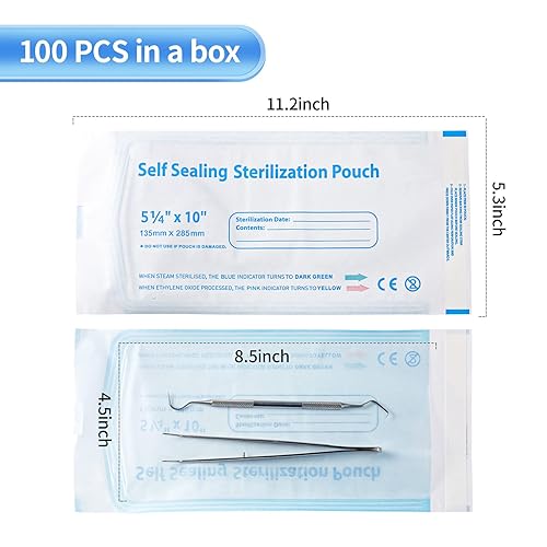 Miniatura 2 de Annhua Bolsas de esterilización de 5.3 x 11 pulgadas, 100 bolsas esterilizadoras autosellantes, utilizadas para herramientas de dentista, kits