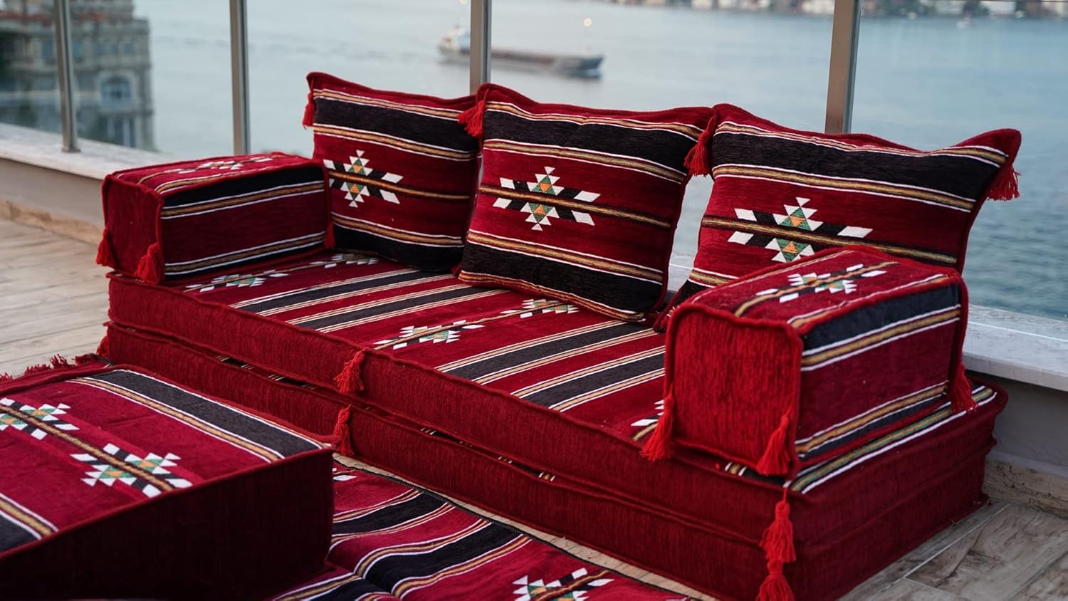 Maroon Turkish Floor Sofas, Window Seat, Floor Sofa Seating, Arabic Majlis, Reading Sofa Pillow, Meditation Yoga Loveseat, Sofa Cover (Sofa Full Set)