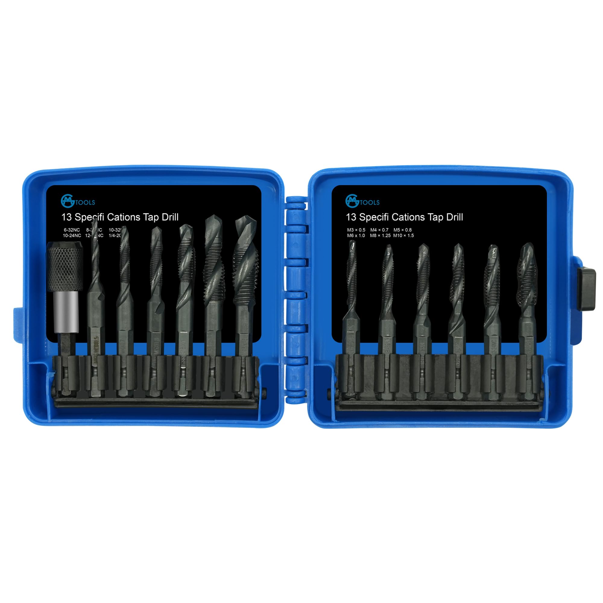 Sponsored Ad - Combination Drill and Tap Bit Set with Quick-Change Adapter of 13Pcs, 6 SAE Sizes: 6-32NC to 1/4-20NC, 6 Metric Sizes: M3 to M10,Suitable for Drilling Tapping Threading Countersinking