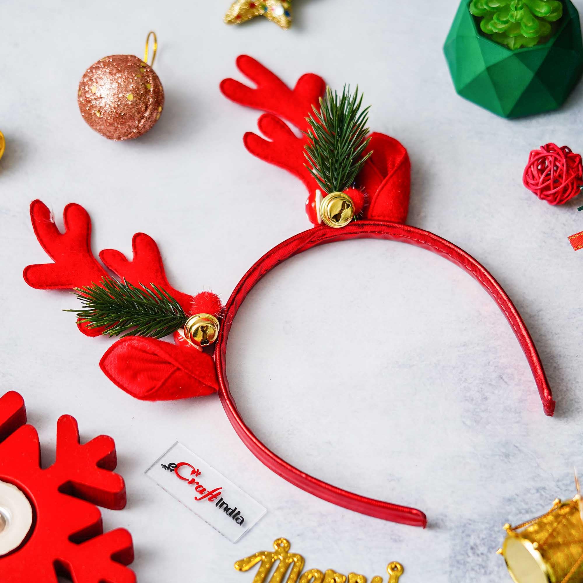 Red Christmas Headband Reindeer Antlers Leaves Design Christmas Hair Band|Christmas Hair Accessories for Xmas Party|Christmas Gift for Women Kids Girls Friends|Christmas Decorations Items-image-24