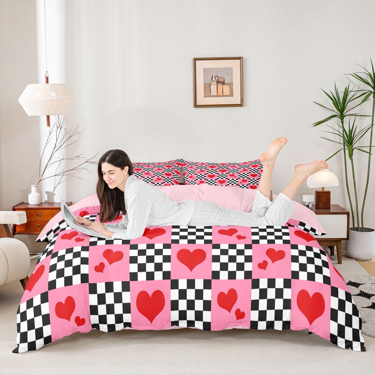 Homewish Miłość Zestawy Pościeli Król Słodka Miłość Serce Poszewka Na Kołdrę Romans Pikseli Szachownica Poszewka Na Kołdrę Buffalo Siatka Patchwork Zestaw Łóżek