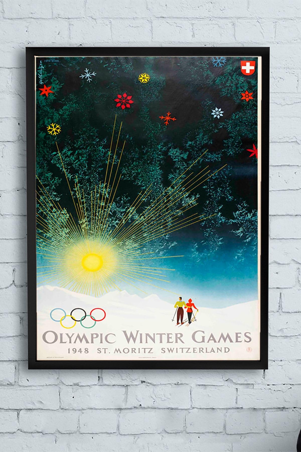 Postermanya (pster12878) Olympic Winter Games Vintage Çerçeveli Tablo (30 X 40cm)