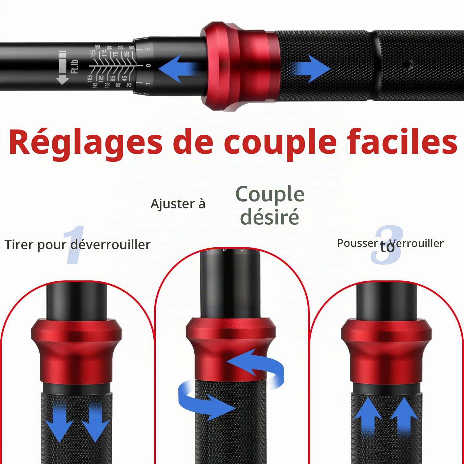 AEROFORCE Clé Dynamométrique 1/4" & 3/8" & 1/2", Clé Dynamométrique 5-25Nm, 10-60Nm, 20-220Nm, Précision ±3% avec 72 Dents Tête à Cliquet Réversible, 3 Pièces Kit D'entretien pour Vélo Moto y Auto