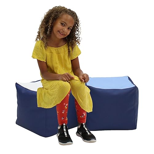 Miniatura 4 de Factory Direct Partners 13043-NVPB SoftScape Pufs cuadrados de 14 pulgadas para niños (juego de 2 piezas) - Azul marino/azul polvo Azul marino,