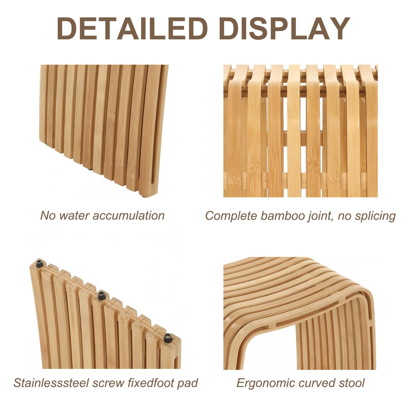 Sólido Taburete de Entrada de Madera, Bambú Natural Curvado de 2 Niveles, Elegante Reposapiés en Diseño Escandinavo, Asiento Ligero y Resistente, Taburete de Tocador para Baño, Dormitorio Salón