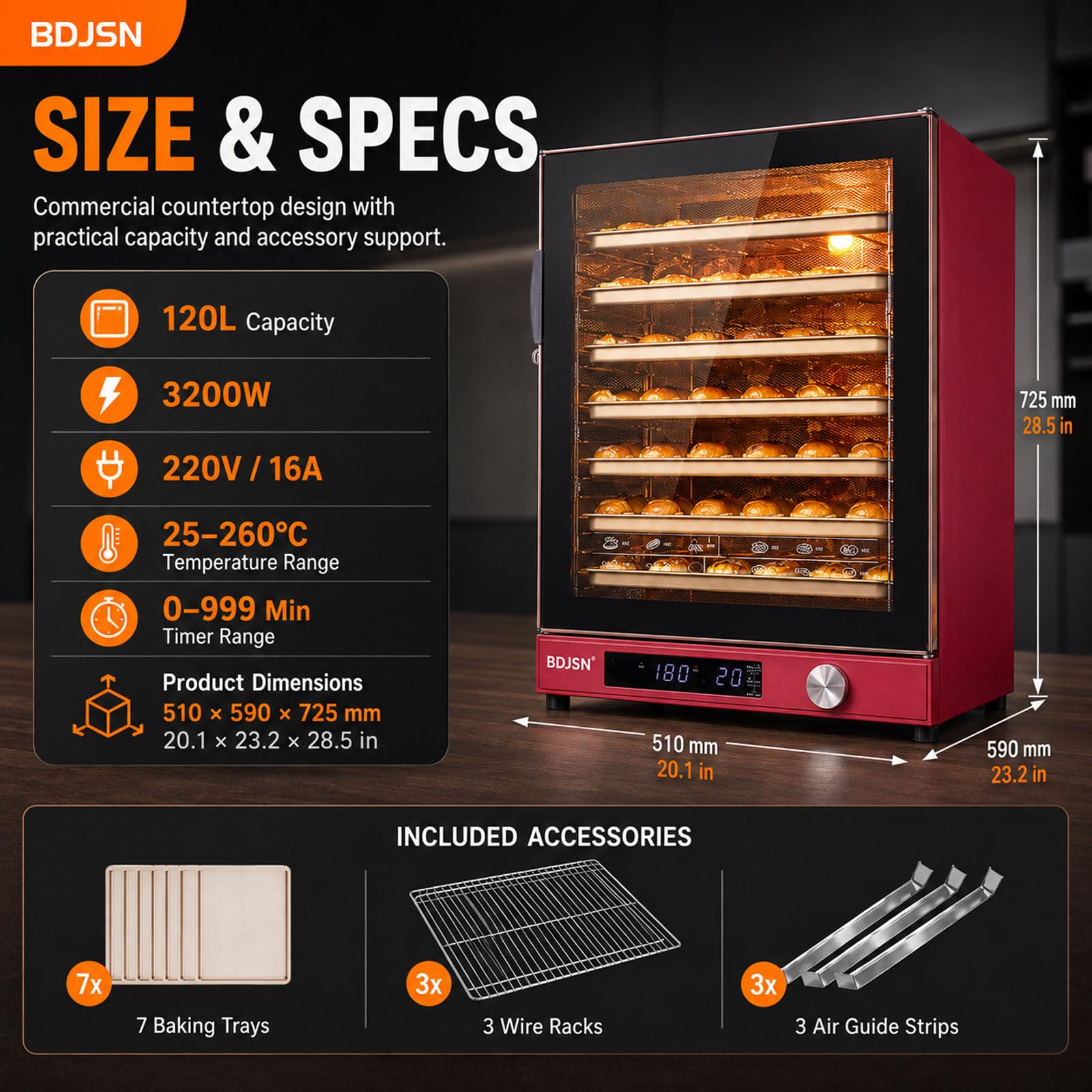 Four À Convection Professionnel 120 L, 15 Niveaux Pour Cuisson, Fermentation Et Séchage, Circulation D’air Chaud À Double Ventilateur, 25–260 °c, Minuterie 999 Min, 3200 W, Pour Pain, Gâteaux