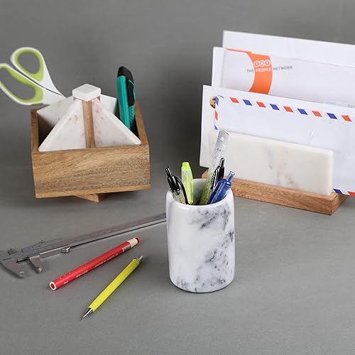 Miniatura 6 de Creative Home Portalápices de mármol natural sólido  Organizador de vasos de lápices pesado para escritorio, tocador o baño, 3.3 pulgadas de