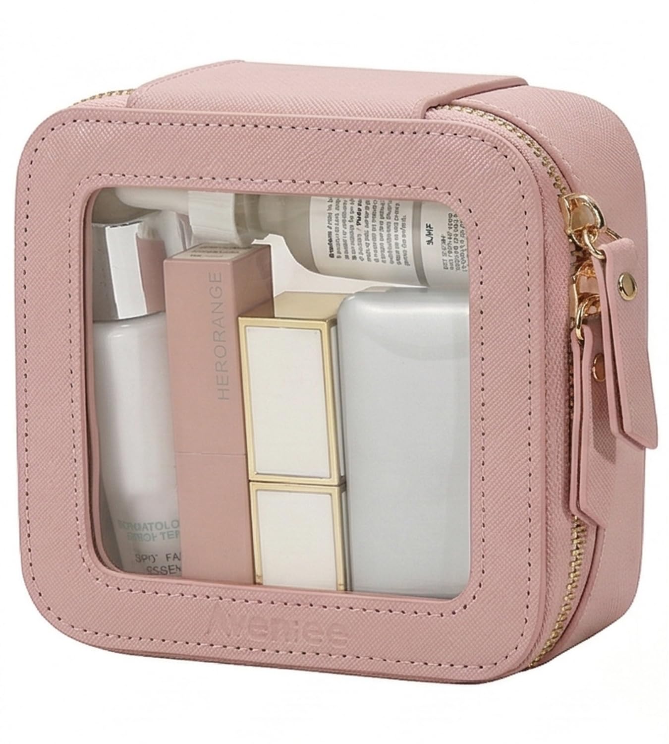 Aveniee Mini Clear Makeup Bag, Small Cosmetic Bags Travel Toiletry Pouch Organizer, TSA Approved Make up Case with Zipper, Car Bag for Essentials,Dusty Pink