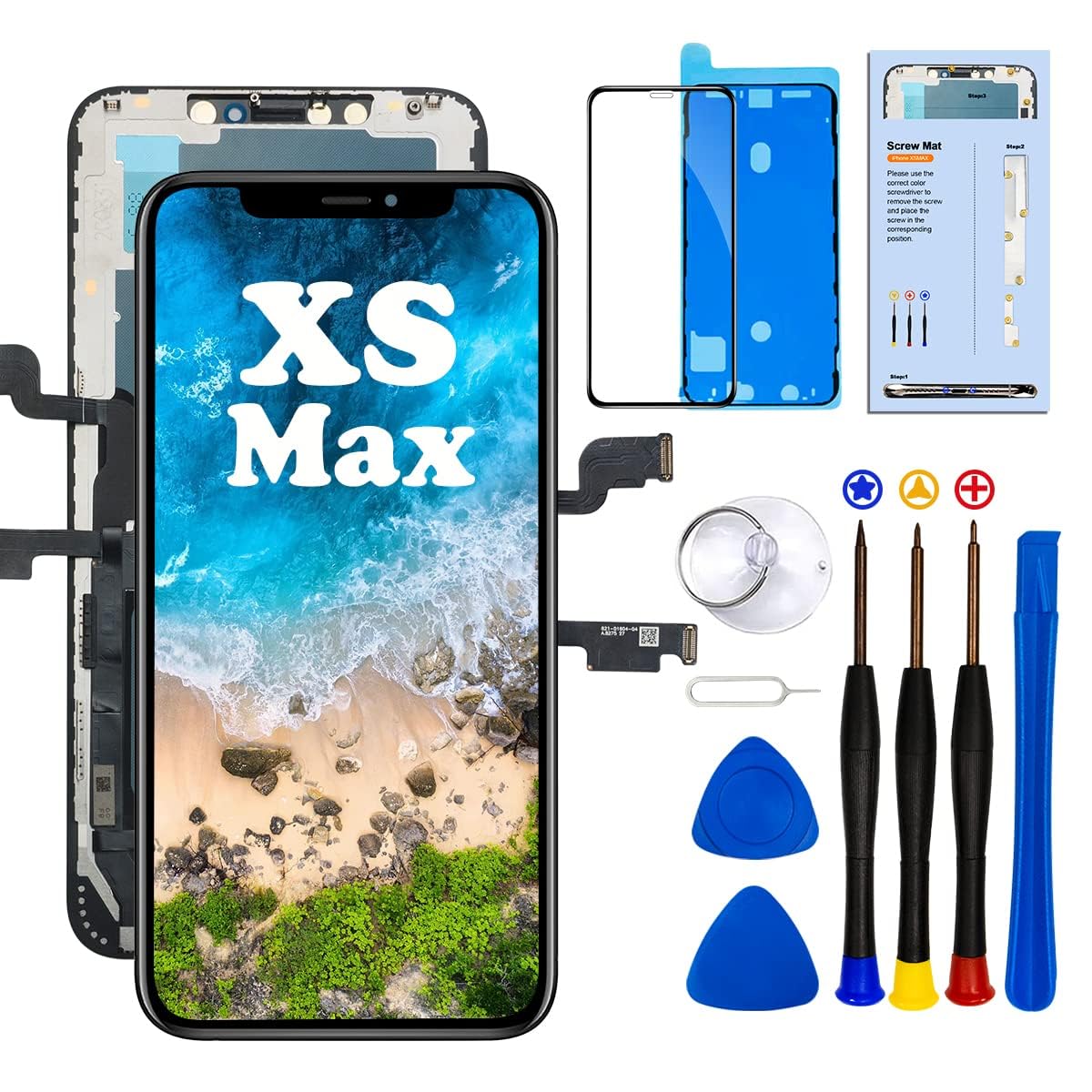 Dinow Pantalla LCD para iPhone XS MAX Reemplazo 6.5",3D Touch Pantalla LCD digitalizador Conjunto Completo + Herramientas de reparación + Protector de Pantalla