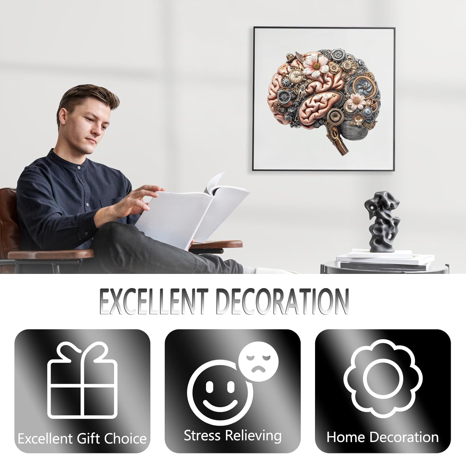 Wooden Puzzles for Adults, Mechanical Brainstem Wooden Jigsaw Puzzles, Flat Puzzle with 3D Visual Effect, Brain Wood Puzzles Adult, Unique Shape Wall Art Canvas Puzzle Gift (L-13.4 * 12.6in-250Pcs)